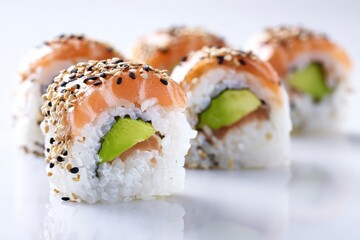 Delicious Salmon Avocado Sushi Rolls.