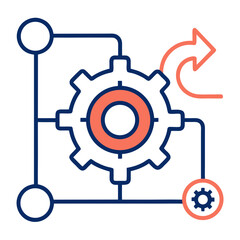 Obraz premium Loop Process Diagram with Gear – Workflow Cycle Line Icon