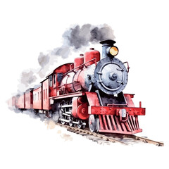 Old vintage steam train on forest railway tracks