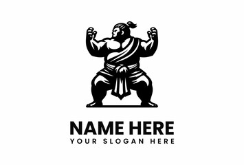 Powerful Sumo Wrestler in Mawashi with Raised Hands Ready for Combat.