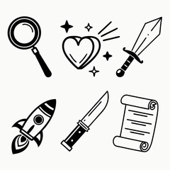 &ldquo;Minimal Black Vector Icons Pack &ndash; Search, Love, Magic, Rocket, Food, Scroll&rdquo;