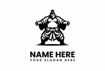 Fototapeta premium Powerful Sumo Wrestler Stance with Traditional Mawashi and Topknot Hairstyle.