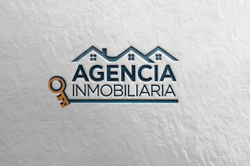 Property-themed design showing Agencia Inmobiliaria in neon text with background of residential building modern layout like a logo ready for agency name message ideal for selling houses or rental prom
