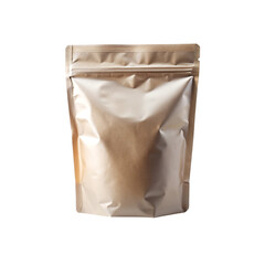 Shiny metallic stand up pouch with zipper closure isolated on transparent background