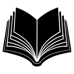 A black silhouette of an open book with pages fanned out