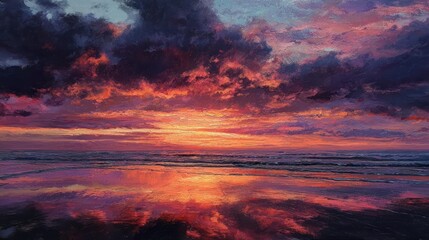 Fototapeta premium Dramatic sunset over a beach