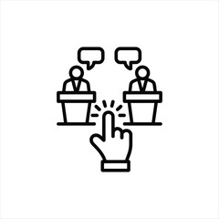 Debate Icon with Speakers and Speech Bubbles and a Finger Pointing