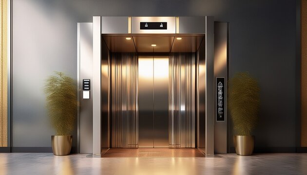 modern elevator with opened doors 3d rendering