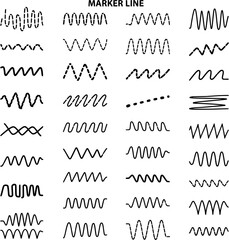Naklejka premium Set of Black Marker Lines and Wavy Underlines