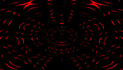Dark abstract red glowing rings on black background, futuristic symmetrical art