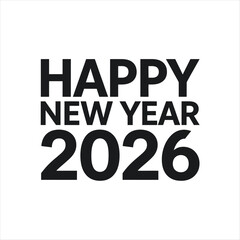 Happy New Year 2026 Text in Black typography