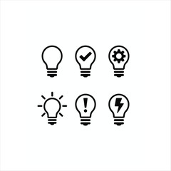 Six Black Lightbulb Icons with Different Symbols on White