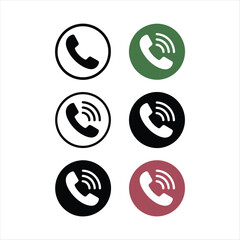 Telephone Icon Set in Black Green and Burgundy Circles