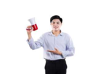 Announcing The Presentation: A young professional, full of confidence and dynamism, holds a...
