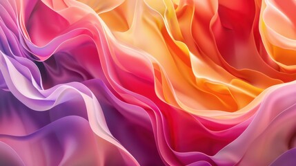 Colorful flowing waves of silk fabric in vibrant shades of pink and orange