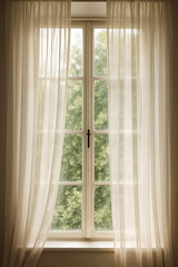 Fototapeta premium Elegant transparent curtains allowing natural light to brighten home interiors