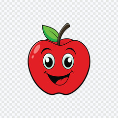 Cartoon Red Apple Character with Big Eyes and Happy Expression