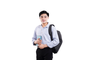 Ready for Studies: A young and poised man, standing tall, showcases both his physical readiness and mental preparedness as he embarks on his educational journey.