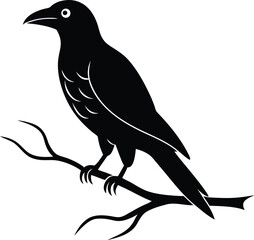 Fototapeta premium Majestic Spooky Raven on a Twisted Branch Gothic Vector Art