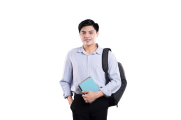 Confident Student with Tablet: A young, focused student stands poised with a tablet and backpack, exuding confidence and intellectual curiosity. Captured with realistic detail.