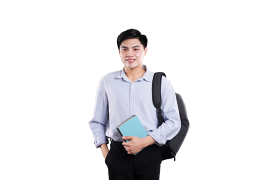 Confident Student with Tablet: A young, focused student stands poised with a tablet and backpack, exuding confidence and intellectual curiosity. Captured with realistic detail.