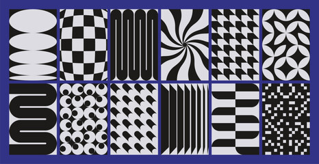 Abstract geometric backgrounds. Minimal posters with modern simple shapes and forms, contemporary art prints geometry pattern bauhaus swiss style. Vector retro geometric set