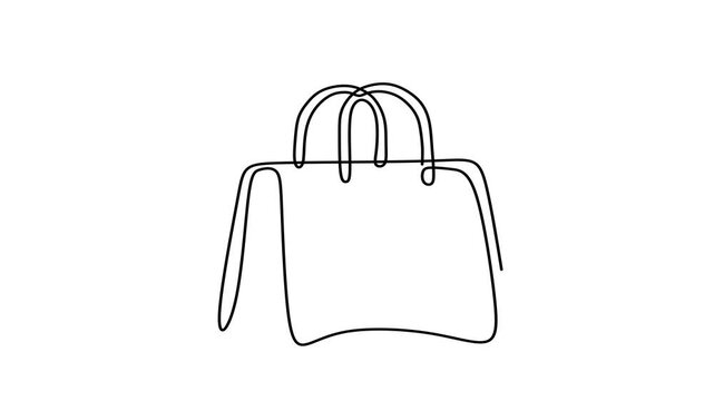 Animated self drawing of continuous line draw Lady's hand bag. Women's bag. Full length one line animation. 4K	