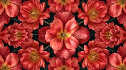 Floral pattern, coral tulips, symmetrical