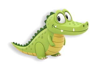 Green crocodile kid. 3D rendering toy pets isolated on white and transparent background. Plastic cartoon design. 