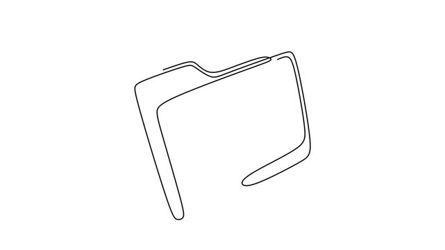 Animated self drawing of continuous line draw File folder one line.Folder with documents.Office file document continuous line drawing.Open folder linear. Full length one line animation. 4K