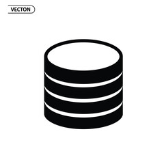 Black flat design icon of a cylindrical database symbol a stack of discs representing data storage server or information.