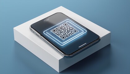 modern stylish mobile phone scanning qr code on white box 3d rendering
