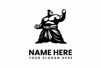 Sumo Wrestler Silhouette in Powerful Pose with Bold Muscular Physique.