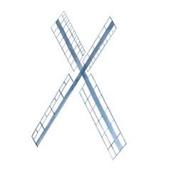 Watercolor windmill blades illustration in minimalistic blue tones. Hand painted art. Perfect for rustic designs, Scandinavian decor, eco-friendly packaging, postcards, and farm-themed visual projects
