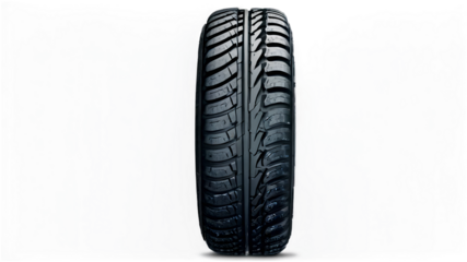 Isolated car tire with detailed tread pattern and HD rubber texture — 100% transparent background for automotive ads, racing games, or industrial designs.