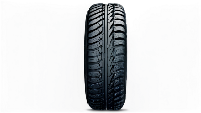 Isolated car tire with detailed tread pattern and HD rubber texture — 100% transparent background for automotive ads, racing games, or industrial designs.