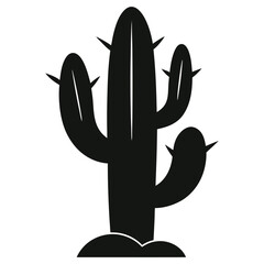 Black silhouette of a saguaro cactus with arms on a white background
