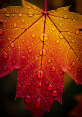 Fototapeta premium Macro Shot of Autumn Leaf with Raindrops