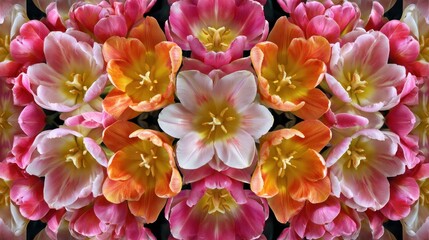 Fototapeta premium Floral symmetrical pattern of tulips