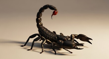 A black scorpion with a red stinger isolated on white background