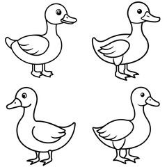 Simple Duck Outline Vector Iconic Black and White Cartoon Line Art