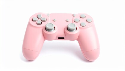 A sleek pink video game controller featuring dual analog sticks, a touchpad, and action buttons—embodying modern gaming aesthetics with a playful, vibrant twist.