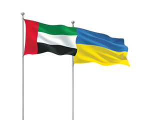 UAE,Ukraine flags together on pole
