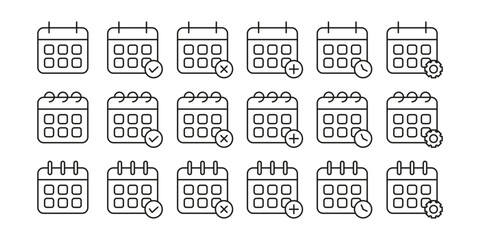 Set of calendar icons with event symbols. Perfect for web design, mobile apps, planning tools, scheduling systems, reminders, and business presentations.