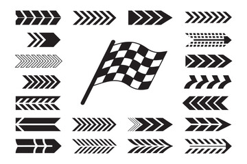 Racing Car Stripes Set with Checkered Flag – Finish Line, Dynamic Speed Lines, Motocross Labels, Motorsport Graphics, Automotive Competition Elements, Vector Design for Racing and Car Customization Pr