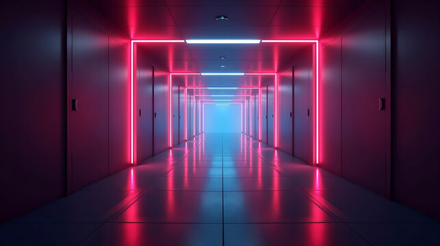 Red Neon Corridor with Futuristic Lights