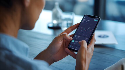  Woman Using Mobile Stock Trading App in Real-Time