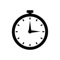 Black Stopwatch Icon with Hands Pointing at Time Simple Design.