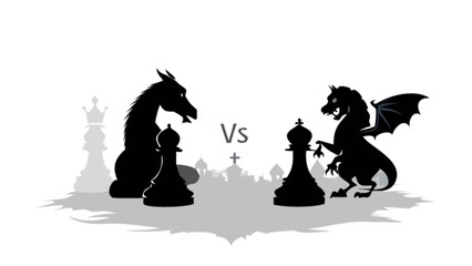 Dragon versus horse chess game strategy illustration for fantasy and mythology lovers and chess enthusiasts