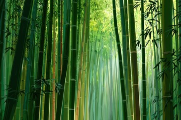 Fototapeta premium Lush bamboo forest, vibrant greens